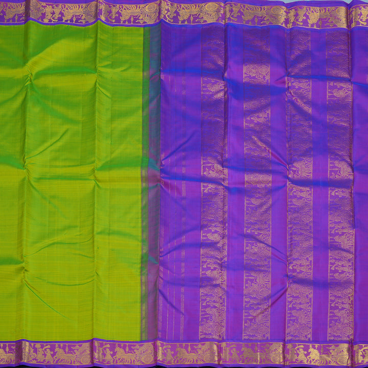 Hayagrivas Handloom Fluorescent Green Kanjivaram Silk Saree with Purple Border KBF11D5-1