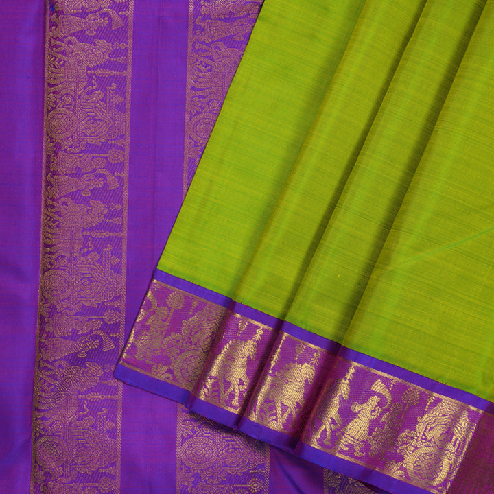 Hayagrivas Handloom Fluorescent Green Kanjivaram Silk Saree with Purple Border KBF11D5-1