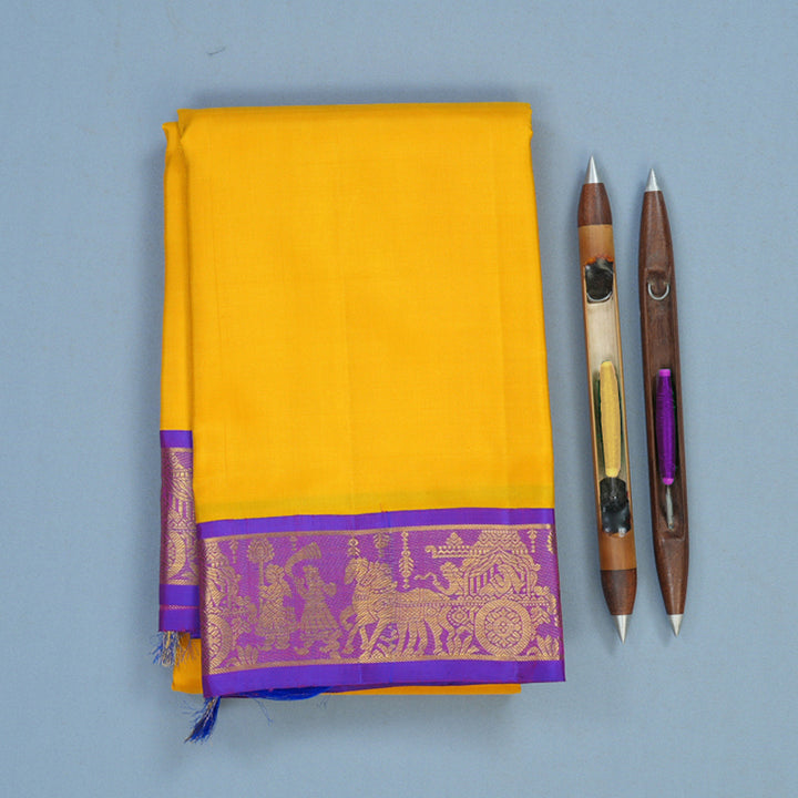 Hayagrivas Handloom Yellow Kanjivaram Silk Saree with Purple Border KBF11D5-2