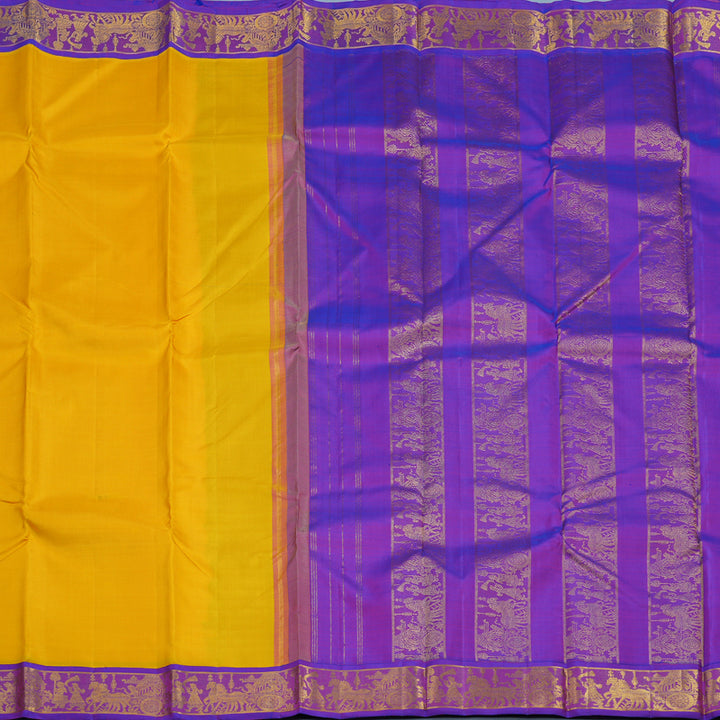 Hayagrivas Handloom Yellow Kanjivaram Silk Saree with Purple Border KBF11D5-2