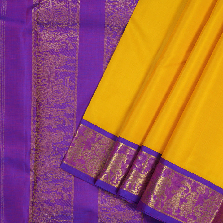 Hayagrivas Handloom Yellow Kanjivaram Silk Saree with Purple Border KBF11D5-2
