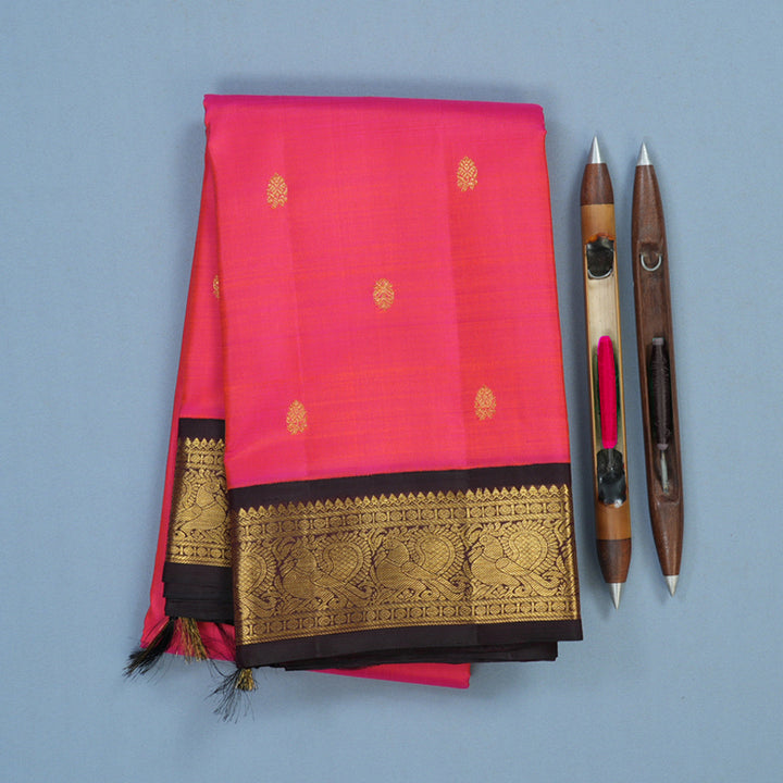 Hayagrivas Handloom Pink Kanjivaram Silk Saree with Kanchana Brown Border KBF11D6-2