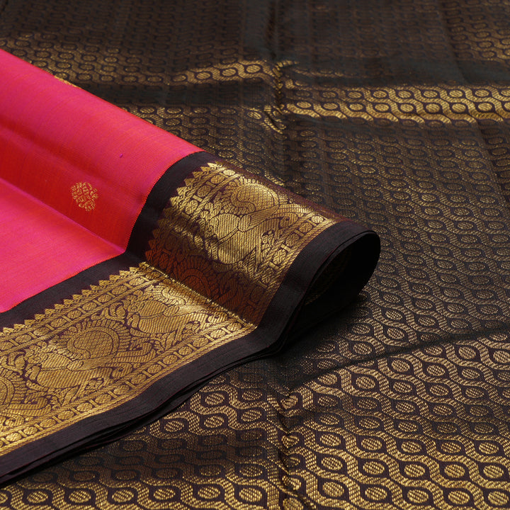 Hayagrivas Handloom Pink Kanjivaram Silk Saree with Kanchana Brown Border KBF11D6-2
