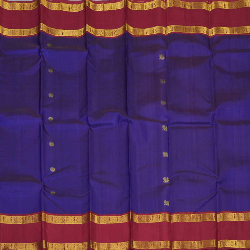 Hayagrivas Handloom Purplish-Blue Kanjivaram Silk Saree with Maroon Border KBF11D8-1