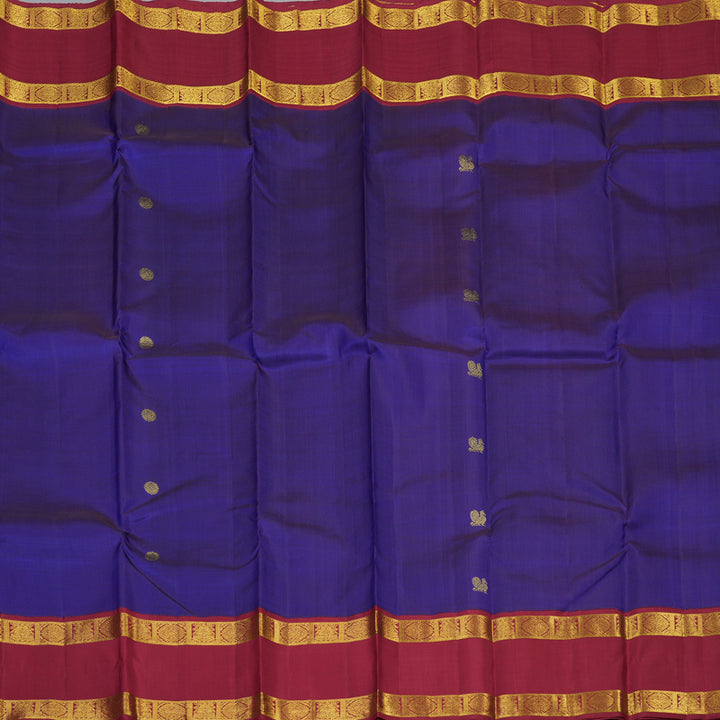 Hayagrivas Handloom Purplish-Blue Kanjivaram Silk Saree with Maroon Border KBF11D8-1