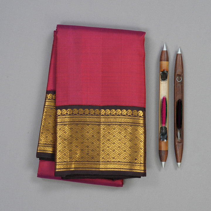 Hayagrivas Handloom Rust-Pink Kanjivaram Silk Saree with Kanchana Brown Border KBF11D9-1