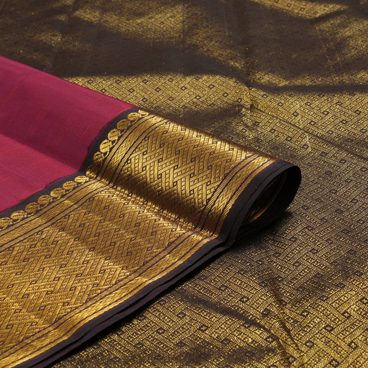 Hayagrivas Handloom Rust-Pink Kanjivaram Silk Saree with Kanchana Brown Border KBF11D9-1