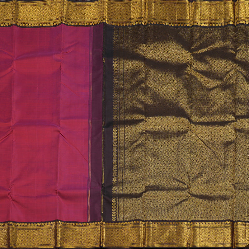 Hayagrivas Handloom Rust-Pink Kanjivaram Silk Saree with Kanchana Brown Border KBF11D9-1