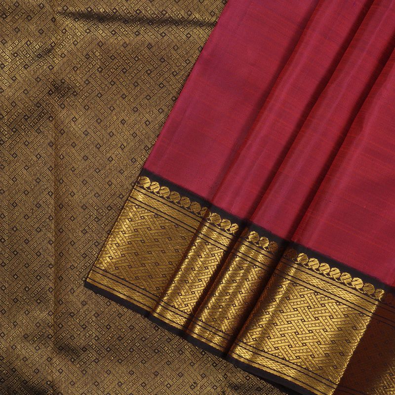Hayagrivas Handloom Rust-Pink Kanjivaram Silk Saree with Kanchana Brown Border KBF11D9-1