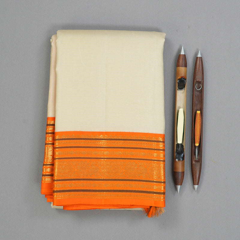 Hayagrivas Handloom Beige Kanjivaram Silk Saree with Orange Border KBF121D2-1