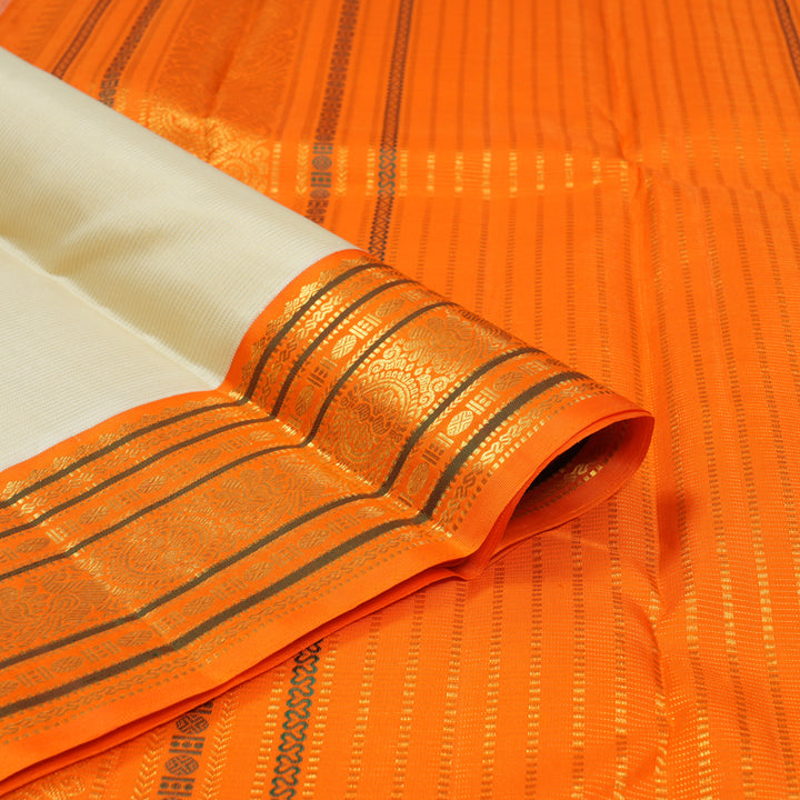 Hayagrivas Handloom Beige Kanjivaram Silk Saree with Orange Border KBF121D2-1