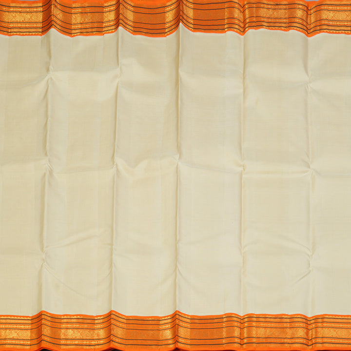 Hayagrivas Handloom Beige Kanjivaram Silk Saree with Orange Border KBF121D2-1
