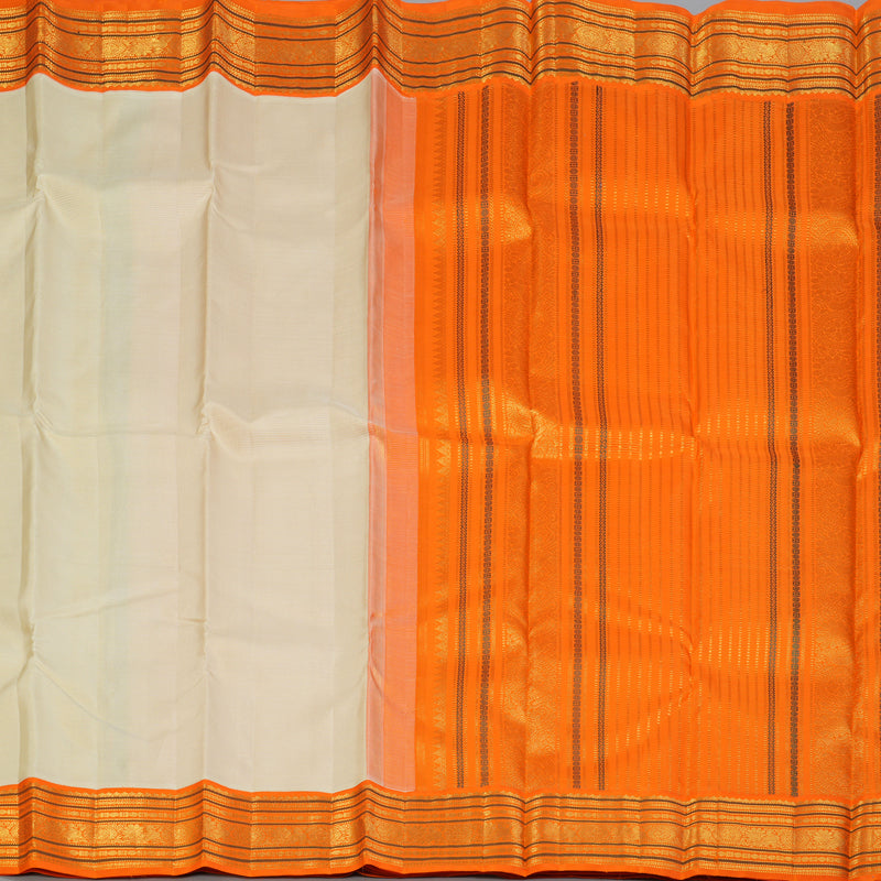 Hayagrivas Handloom Beige Kanjivaram Silk Saree with Orange Border KBF121D2-1