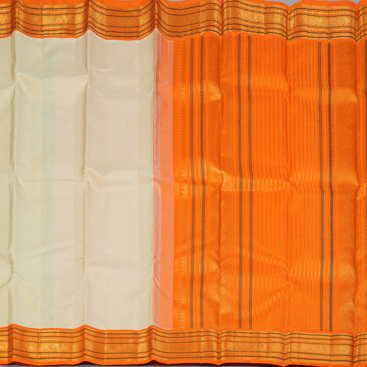 Hayagrivas Handloom Beige Kanjivaram Silk Saree with Orange Border KBF121D2-1