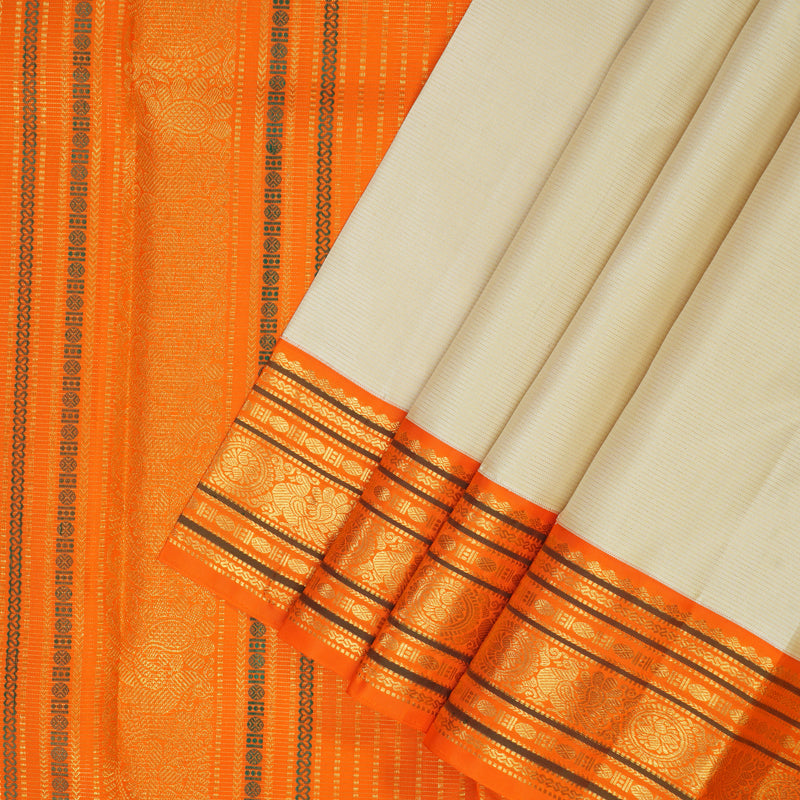 Hayagrivas Handloom Beige Kanjivaram Silk Saree with Orange Border KBF121D2-1