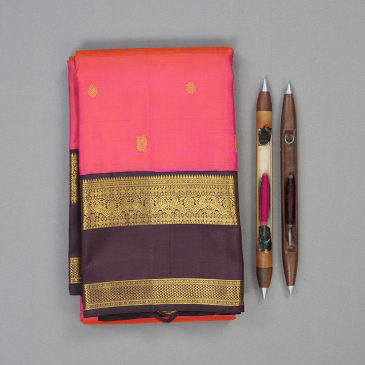 Hayagrivas Handloom Pink Kanjivaram Silk Saree with Plum Purple Border KBF121D2-3