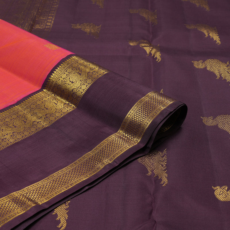 Hayagrivas Handloom Pink Kanjivaram Silk Saree with Plum Purple Border KBF121D2-3