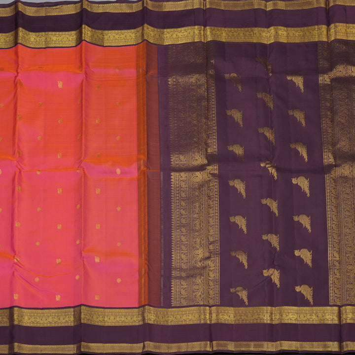 Hayagrivas Handloom Pink Kanjivaram Silk Saree with Plum Purple Border KBF121D2-3