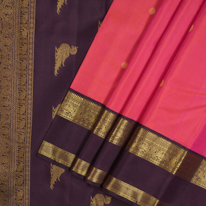 Hayagrivas Handloom Pink Kanjivaram Silk Saree with Plum Purple Border KBF121D2-3