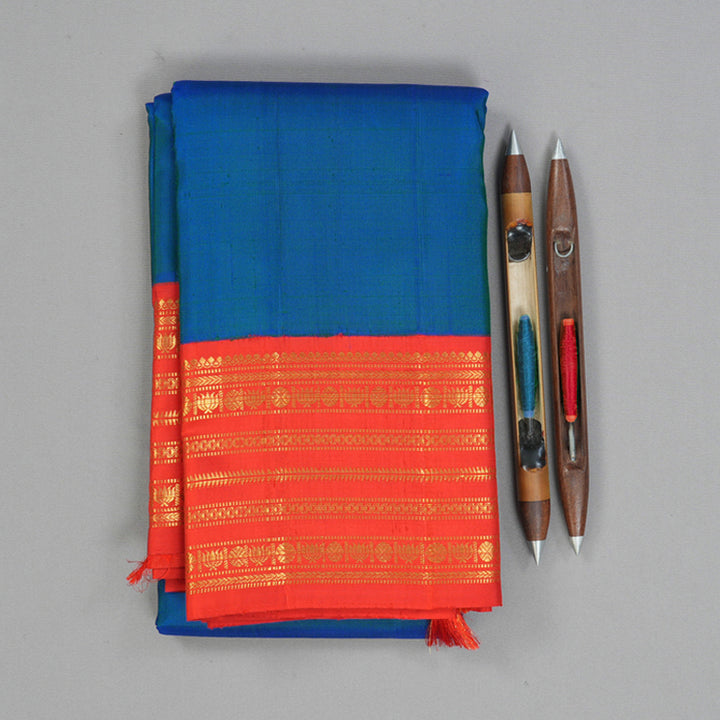 Hayagrivas Handloom Mayilkazhuthu Kanjivaram Silk Saree with Red Border KBF121D3-1