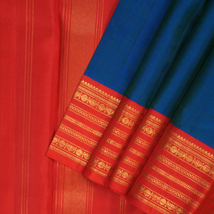 Hayagrivas Handloom Mayilkazhuthu Kanjivaram Silk Saree with Red Border KBF121D3-1