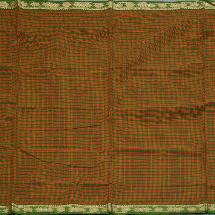 Hayagrivas Green With Maroon Podi Checks Handloom Ten Yards Cotton Saree KBF127D1-4