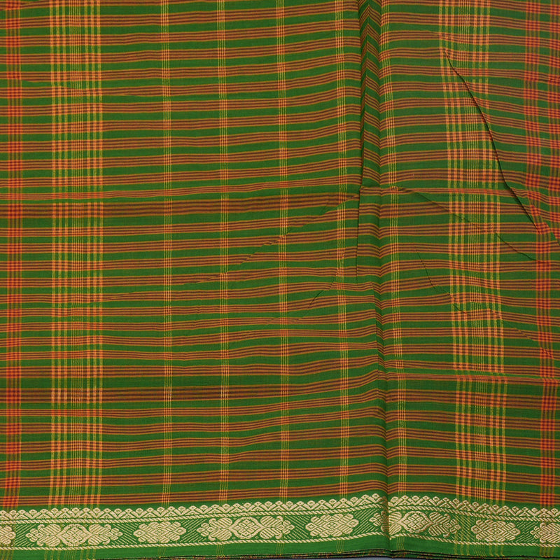 Hayagrivas Green With Maroon Podi Checks Handloom Ten Yards Cotton Saree KBF127D1-4