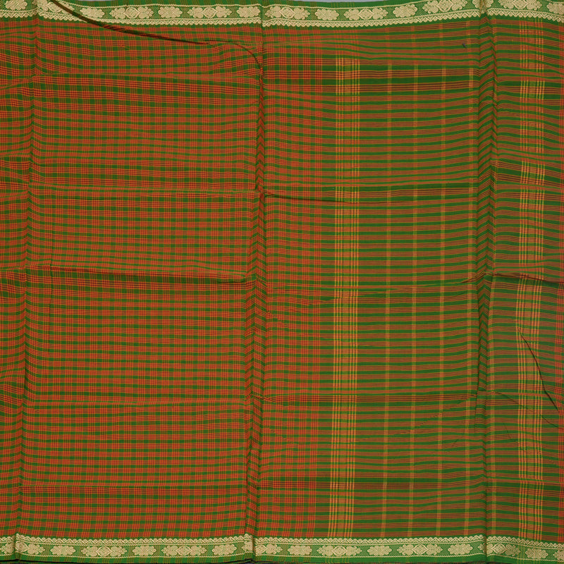 Hayagrivas Green With Maroon Podi Checks Handloom Ten Yards Cotton Saree KBF127D1-4
