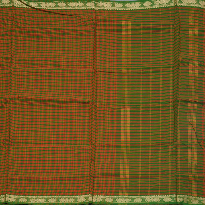 Hayagrivas Green With Maroon Podi Checks Handloom Ten Yards Cotton Saree KBF127D1-4