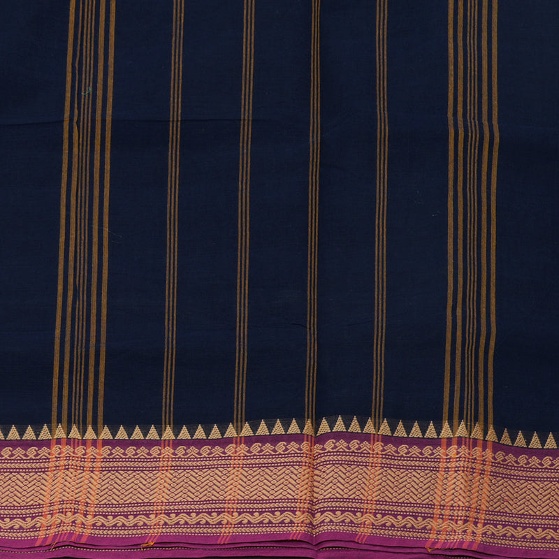 Hayagrivas Navy Blue Handloom Ten Yards Cotton Saree KBF127D2-3