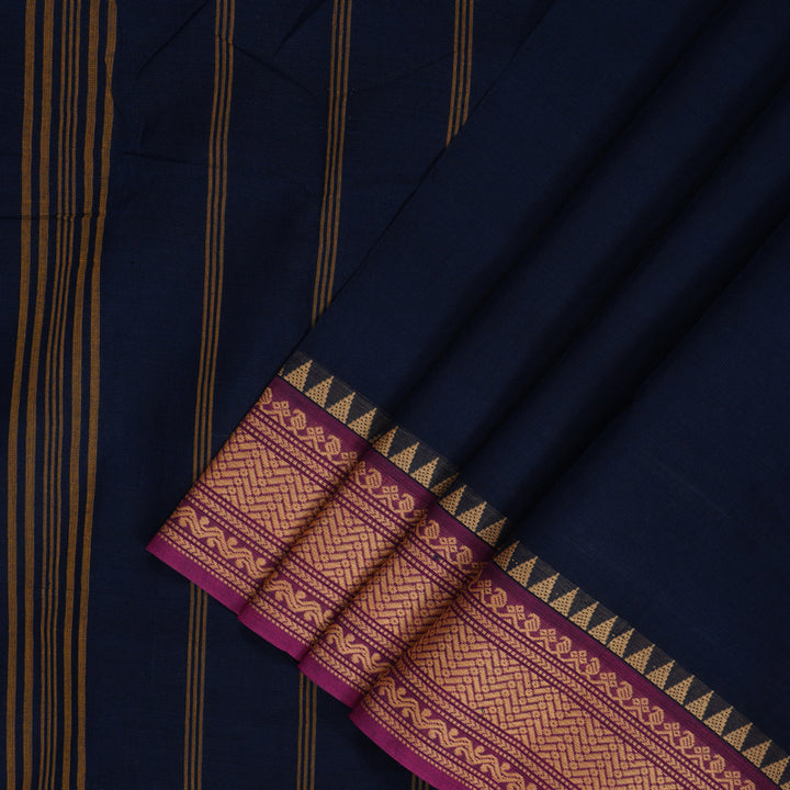 Hayagrivas Navy Blue Handloom Ten Yards Cotton Saree KBF127D2-3