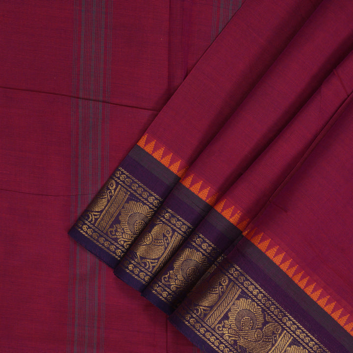 Hayagrivas Magenta Handloom Ten Yards Cotton Saree KBF127D3-2