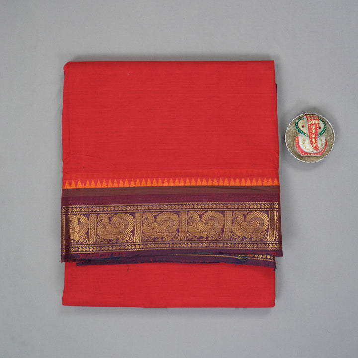 Hayagrivas Red Handloom Ten Yards Cotton Saree KBF127D3-5