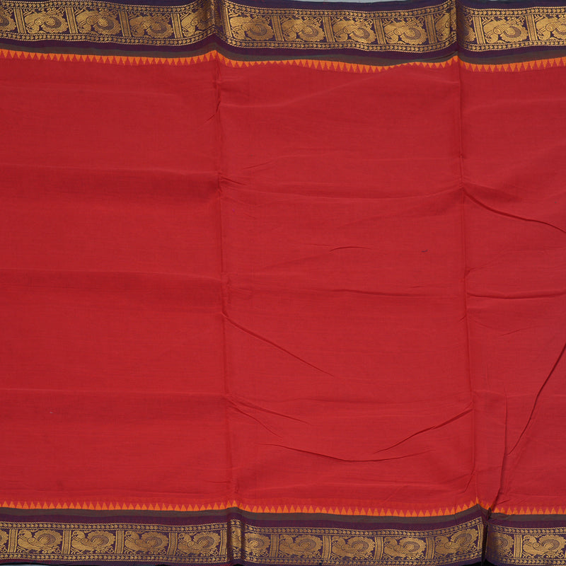 Hayagrivas Red Handloom Ten Yards Cotton Saree KBF127D3-5