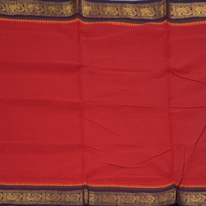 Hayagrivas Red Handloom Ten Yards Cotton Saree KBF127D3-5