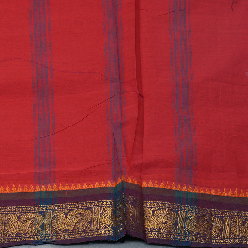 Hayagrivas Red Handloom Ten Yards Cotton Saree KBF127D3-5