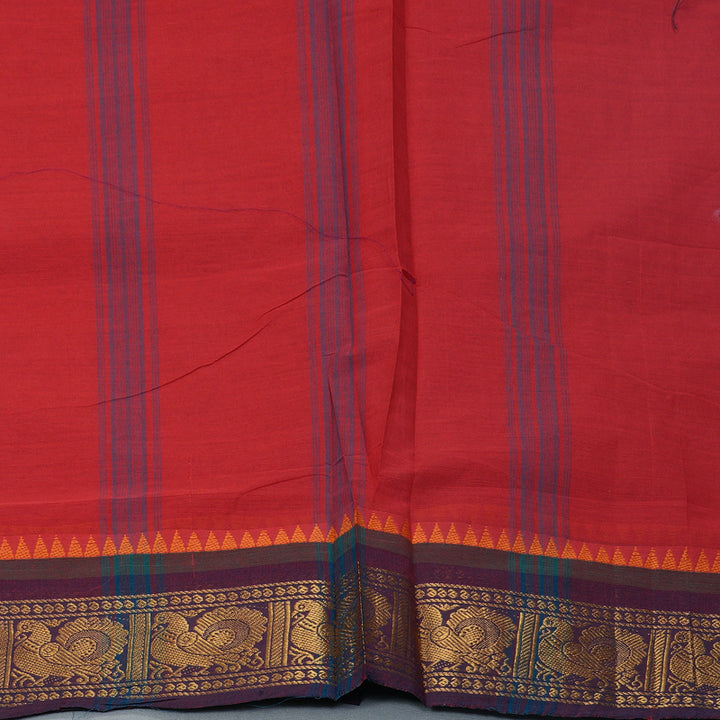 Hayagrivas Red Handloom Ten Yards Cotton Saree KBF127D3-5