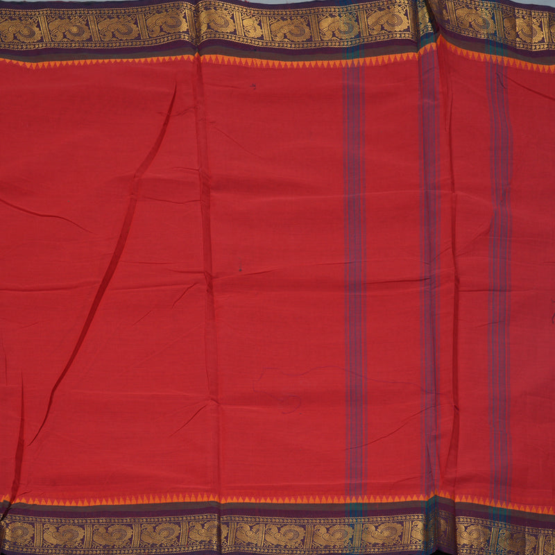 Hayagrivas Red Handloom Ten Yards Cotton Saree KBF127D3-5
