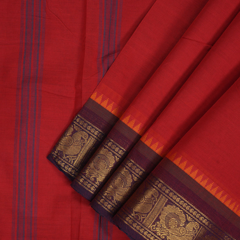 Hayagrivas Red Handloom Ten Yards Cotton Saree KBF127D3-5