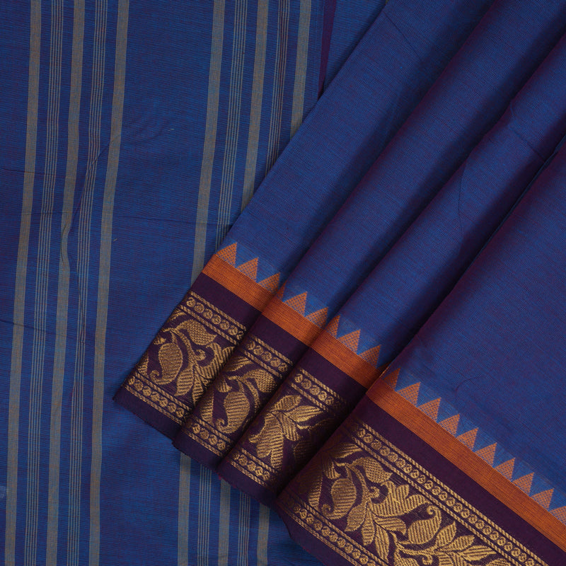 Hayagrivas Purplish-Blue Handloom Ten Yards Cotton Saree KBF127D3-8
