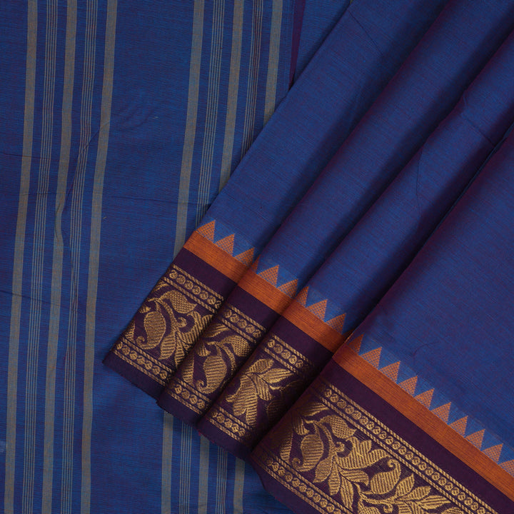 Hayagrivas Purplish-Blue Handloom Ten Yards Cotton Saree KBF127D3-8