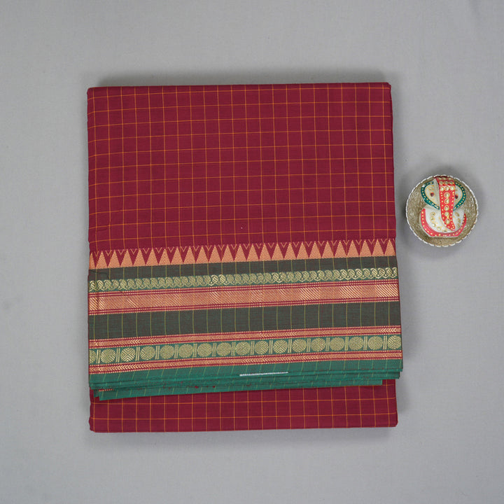 Hayagrivas Maroon Handloom Ten Yards Cotton Saree KBF127D4-10