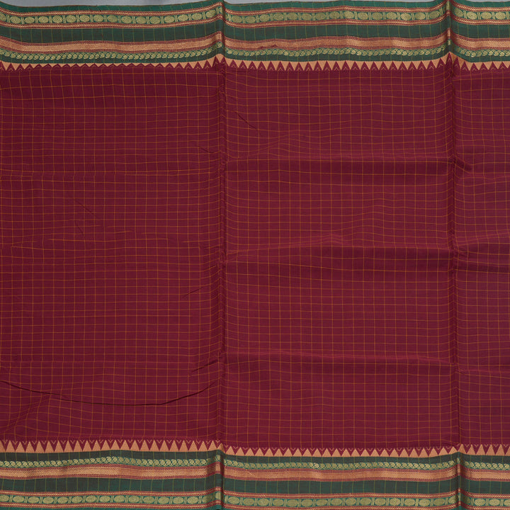 Hayagrivas Maroon Handloom Ten Yards Cotton Saree KBF127D4-10
