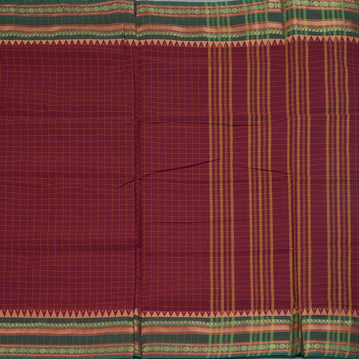 Hayagrivas Maroon Handloom Ten Yards Cotton Saree KBF127D4-10