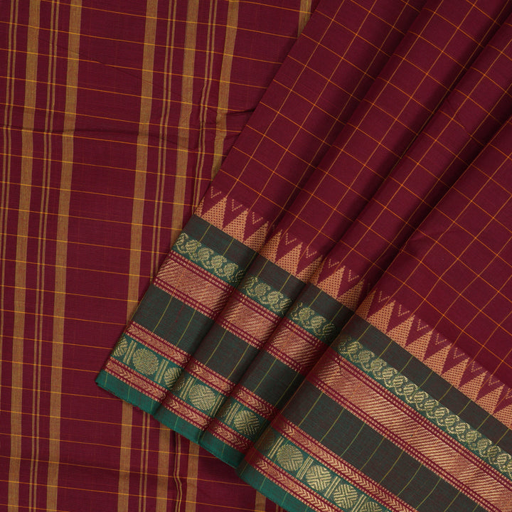 Hayagrivas Maroon Handloom Ten Yards Cotton Saree KBF127D4-10