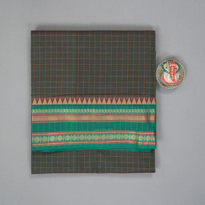 Hayagrivas Manthalir Green Handloom Ten Yards Cotton Saree KBF127D4-2