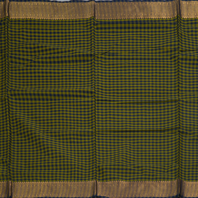 Hayagrivas Green with Blue Podi Checks Handloom Ten Yards Cotton Saree KBF127D4-8
