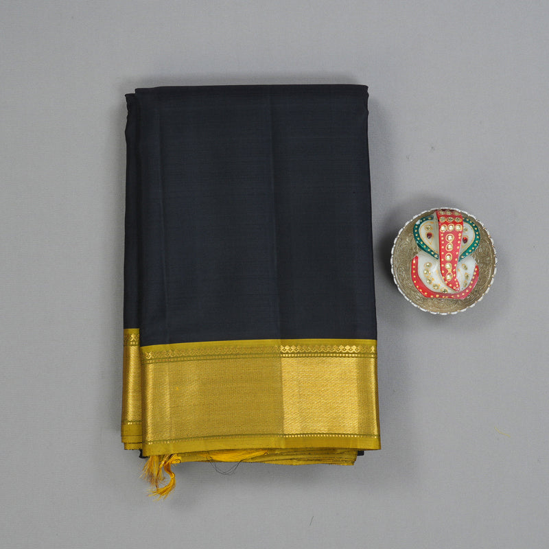 Hayagrivas Handloom Black Kanjivaram Silk Saree with Olive Green Border KBF128D1-1