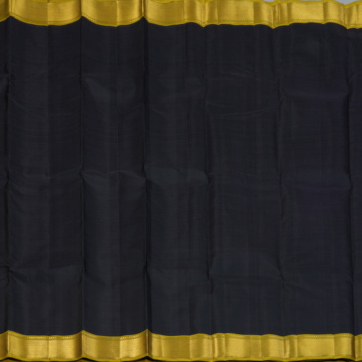 Hayagrivas Handloom Black Kanjivaram Silk Saree with Olive Green Border KBF128D1-1