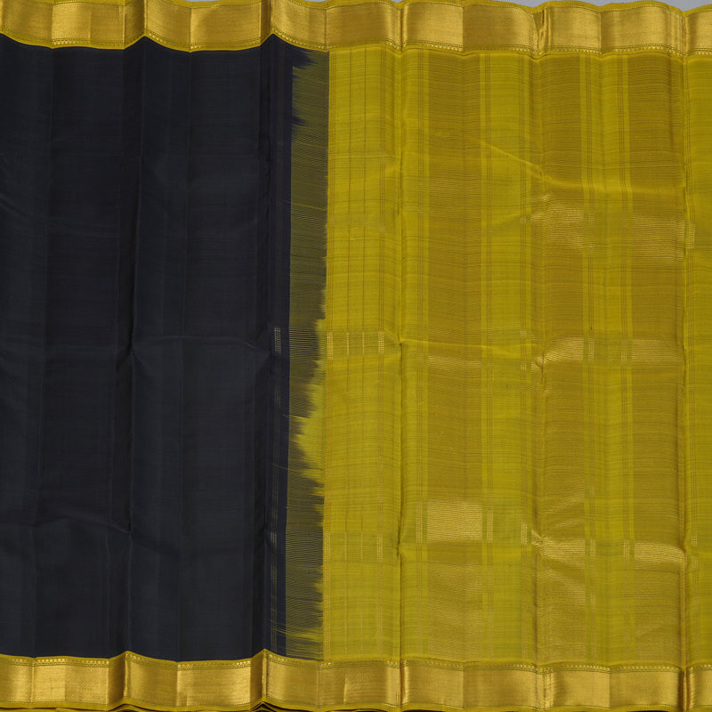 Hayagrivas Handloom Black Kanjivaram Silk Saree with Olive Green Border KBF128D1-1